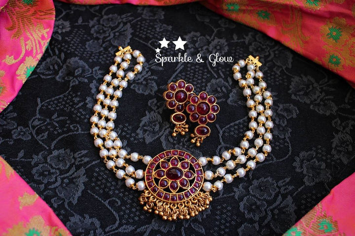 Pearl high neck choker - Navarathna - Sparkle and Glow - Kemp - Back Chain