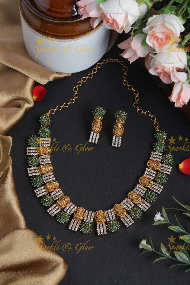 Premium Matt Lakshmi Floral Short Necklace - Pink - Sparkle and Glow