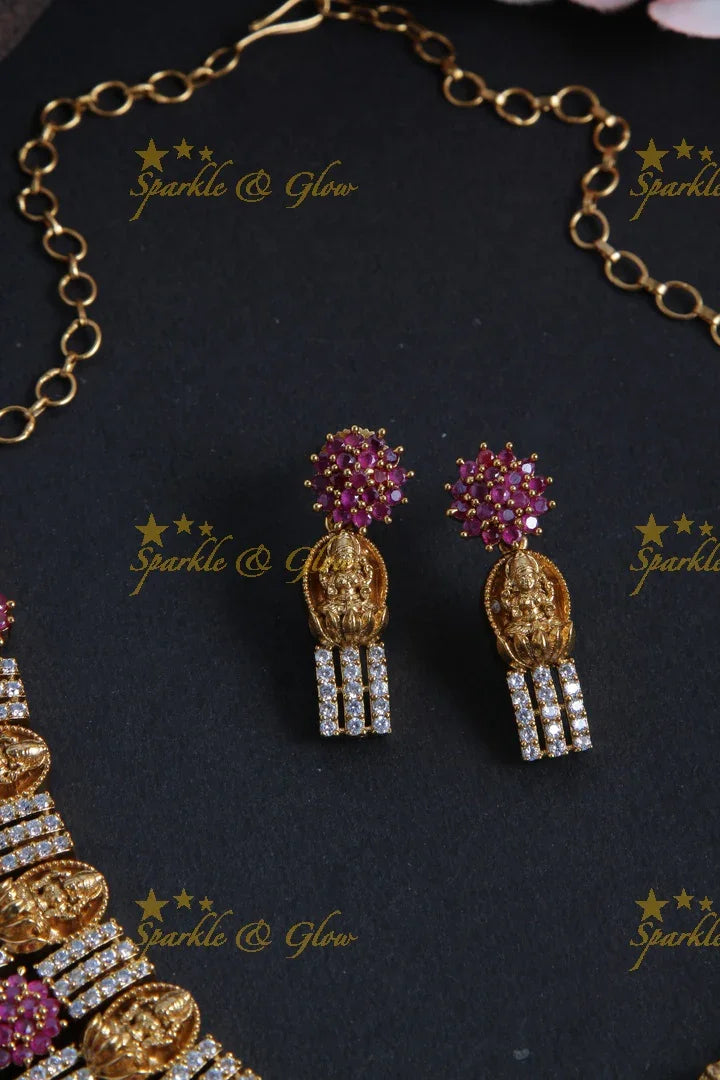 Premium Matt Lakshmi Floral Short Necklace - Pink - Sparkle and Glow