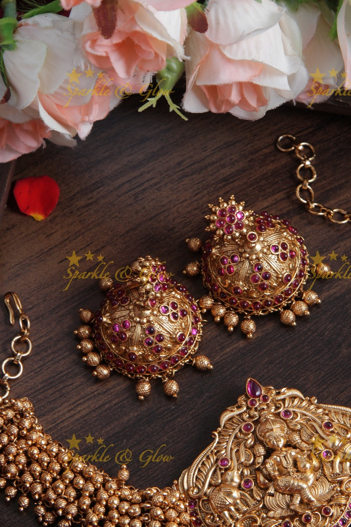 Premium Gold beads Lakshmi Cluster Statement choker