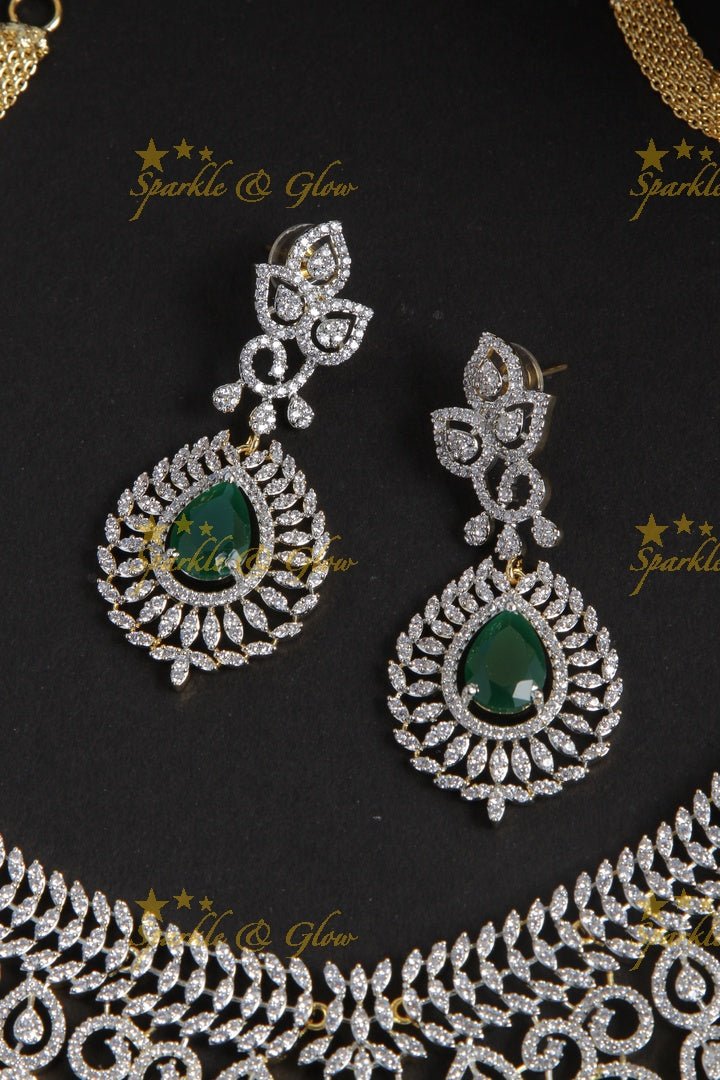 Exclusive American daimond intricate necklace - GJ Green - Sparkle and Glow - Gold Green - Back Thread