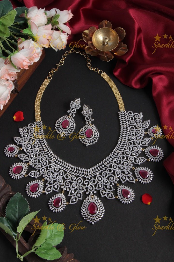 Exclusive American daimond intricate necklace - GJ Green - Sparkle and Glow - GJ Pink - Back Thread