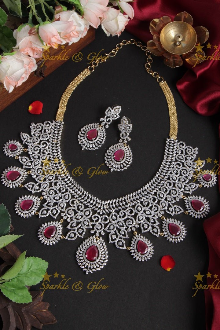 Exclusive American daimond intricate necklace - GJ Green - Sparkle and Glow - Gold Green - Back Thread
