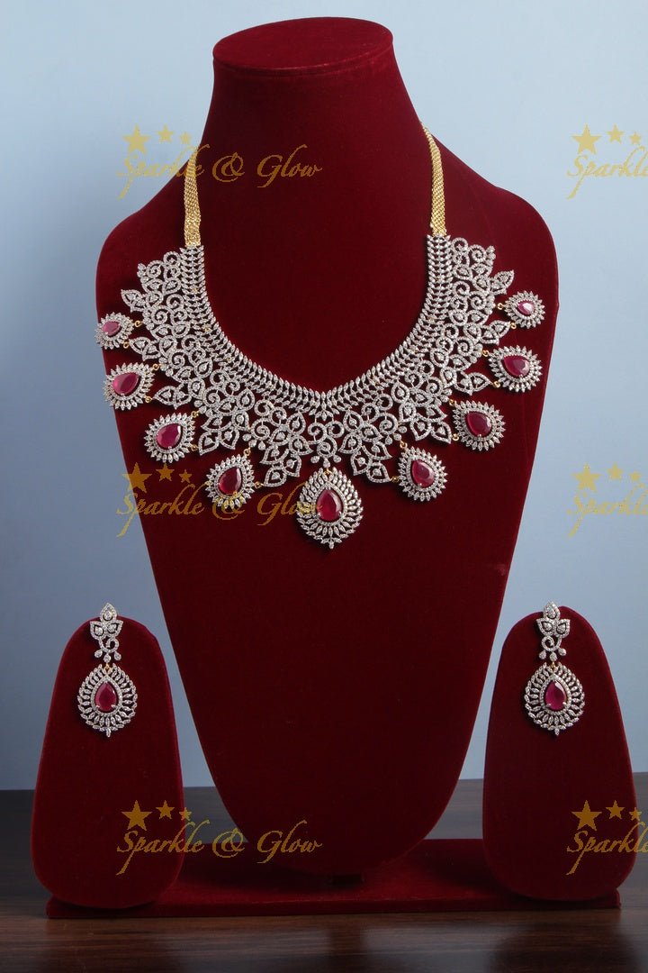 Exclusive American daimond intricate necklace - GJ Green - Sparkle and Glow - Gold Green - Back Thread