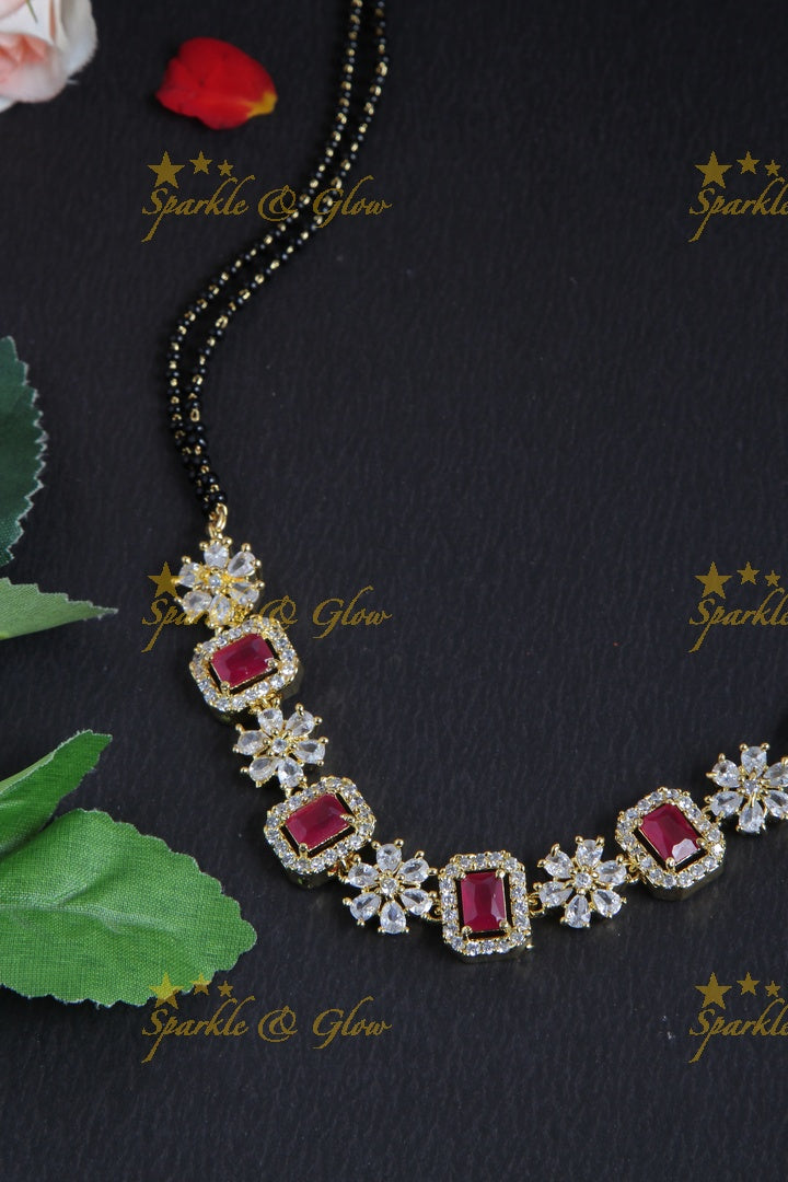 Gold black beads Floral chain - 22 inches - Pink