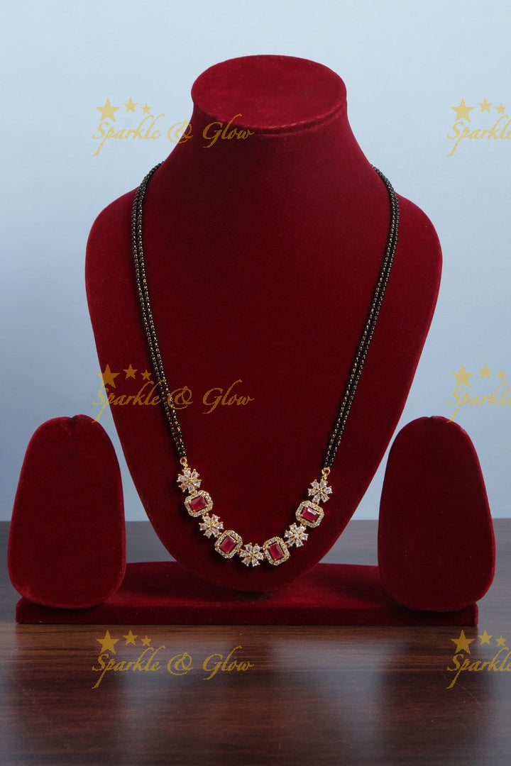 Gold black beads Floral chain - 22 inches - Pink