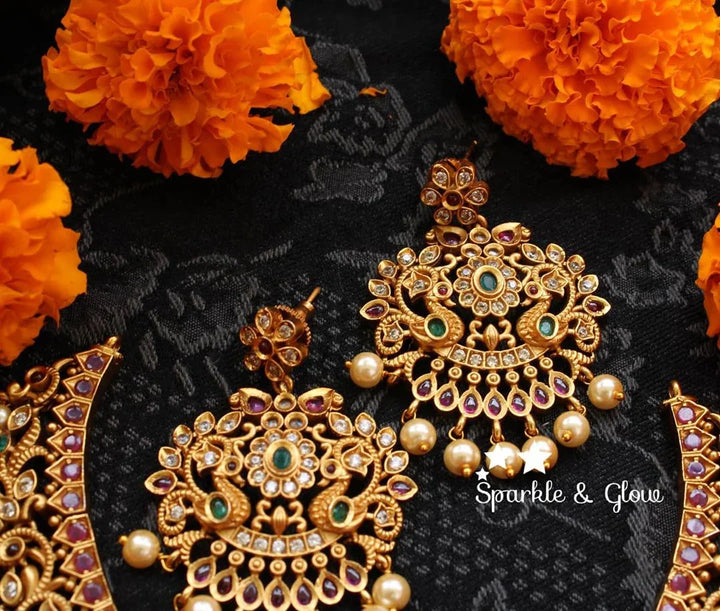 Beautiful cz and kemp stones peacock necklace - Sparkle and Glow