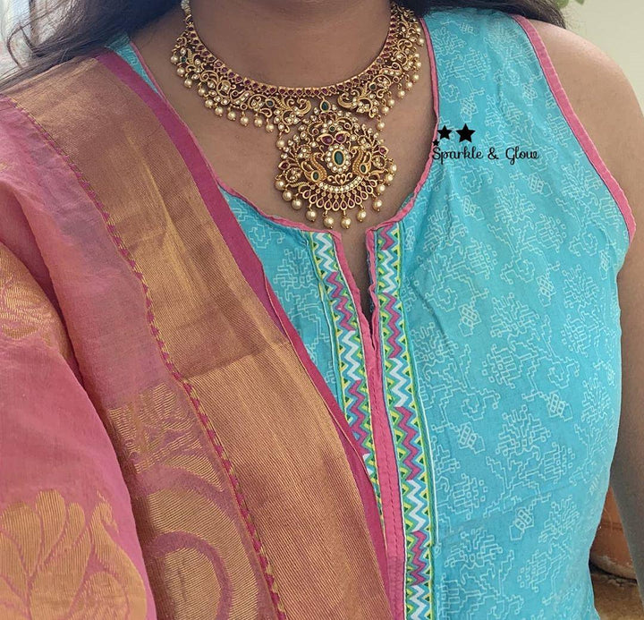 Beautiful cz and kemp stones peacock necklace - Sparkle and Glow