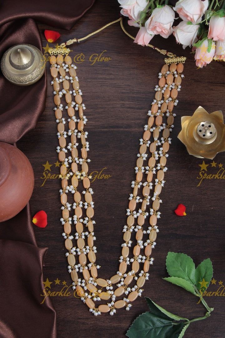 Gold Alike Pale Pink beads chain with pearls