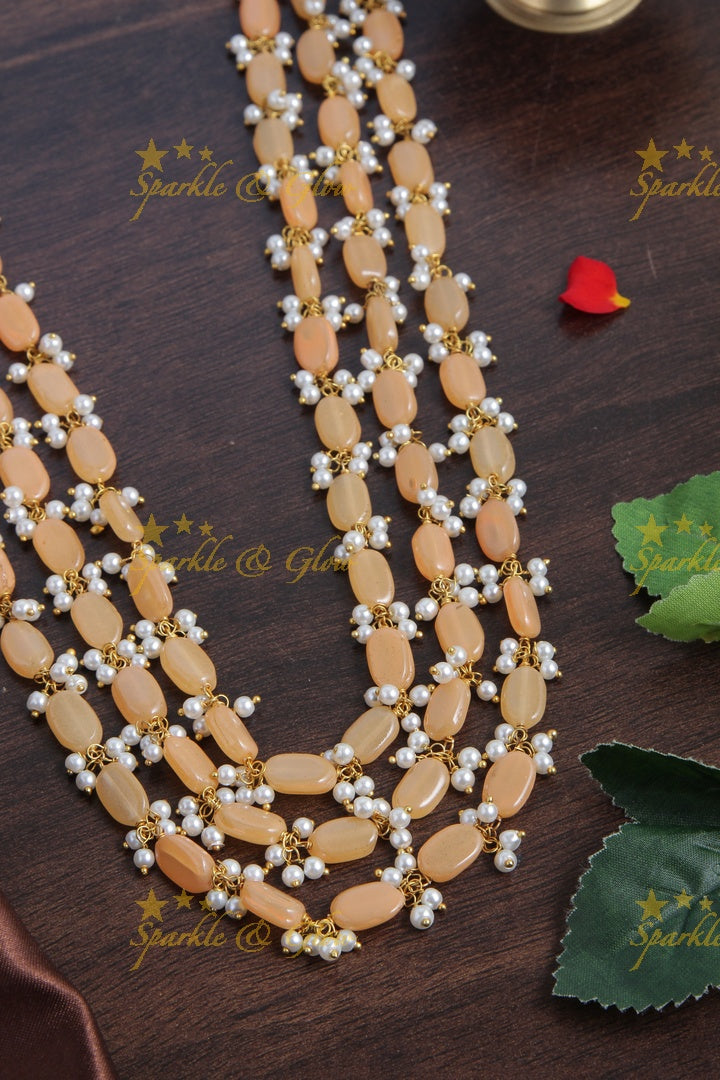 Gold Alike Peach beads chain with pearls