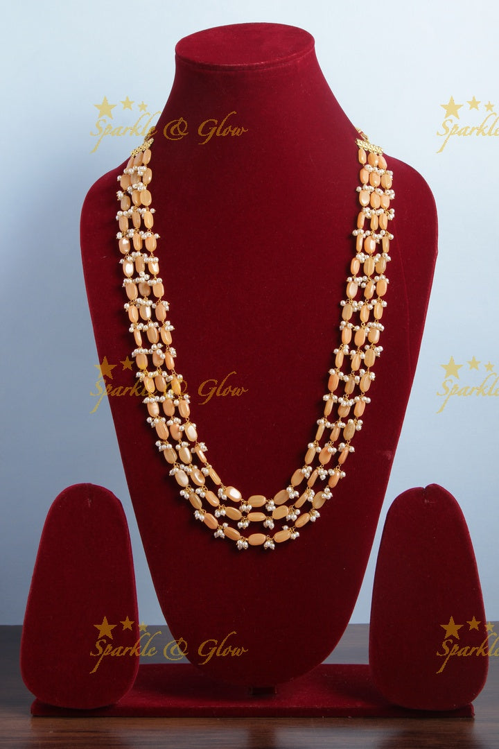 Gold Alike Peach beads chain with pearls