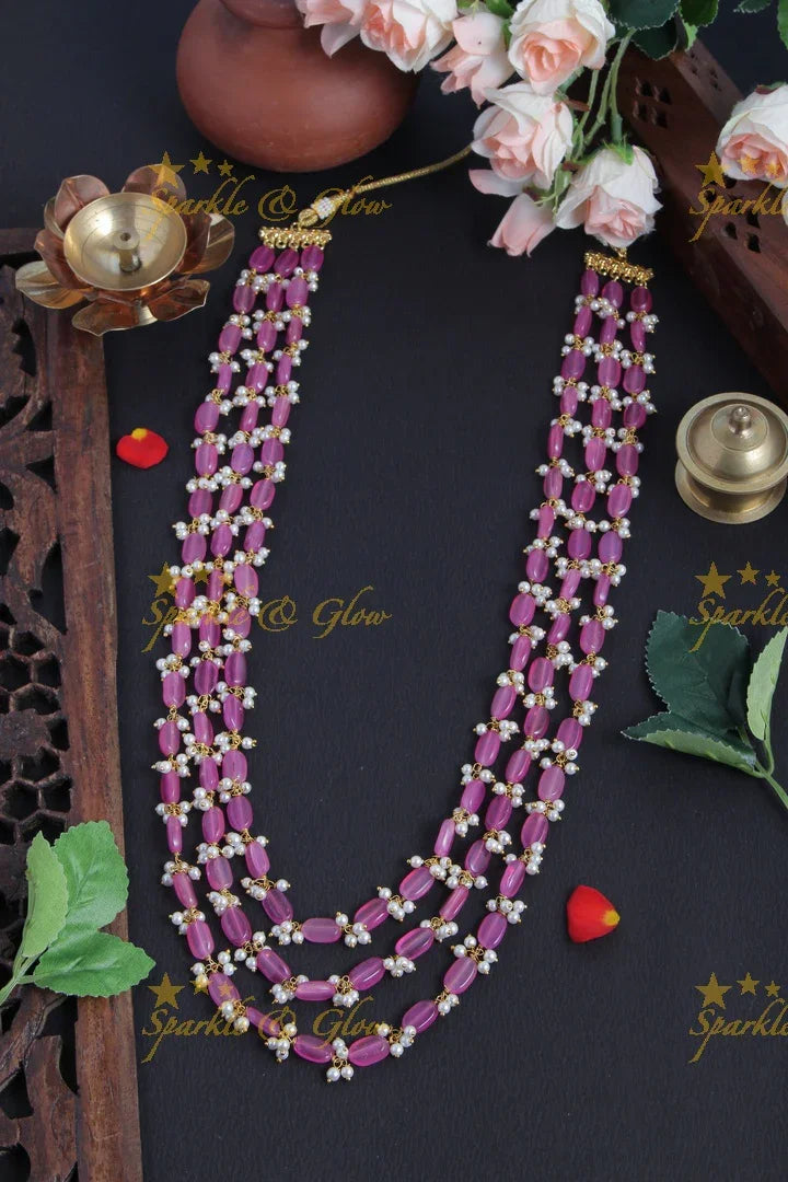 Gold Alike Peach beads chain with pearls - Sparkle and Glow