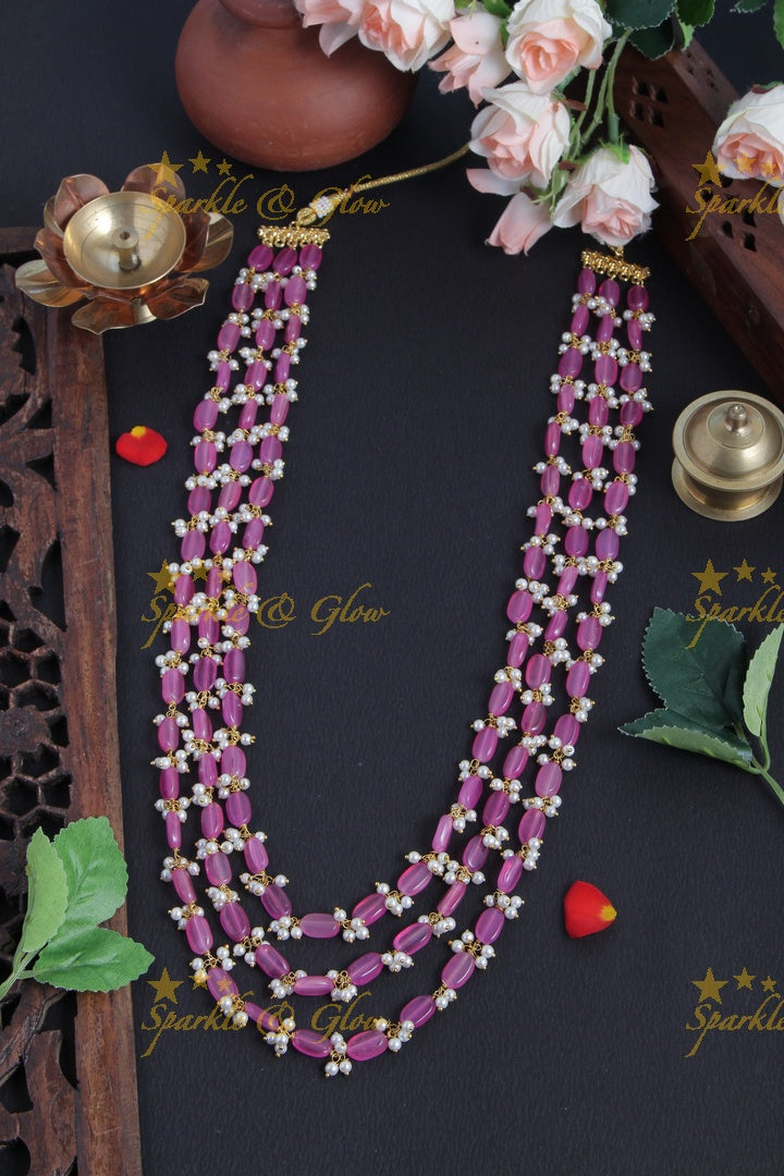 Gold Alike Pale Pink beads chain with pearls