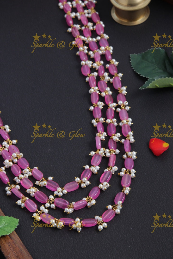 Gold Alike Pale Pink beads chain with pearls