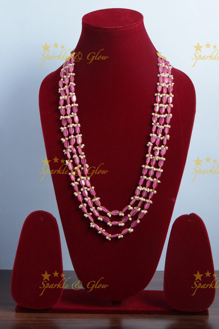 Gold Alike Pale Pink beads chain with pearls