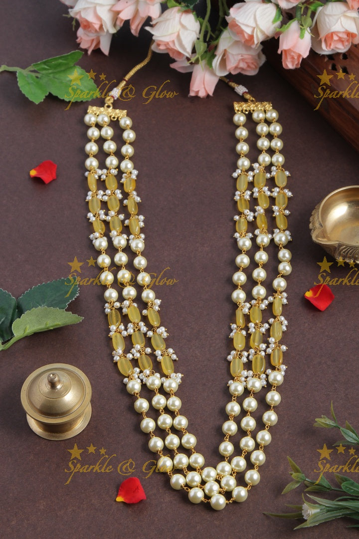 Three Layered Pearl Sky Blue beads Chain - 24 inches