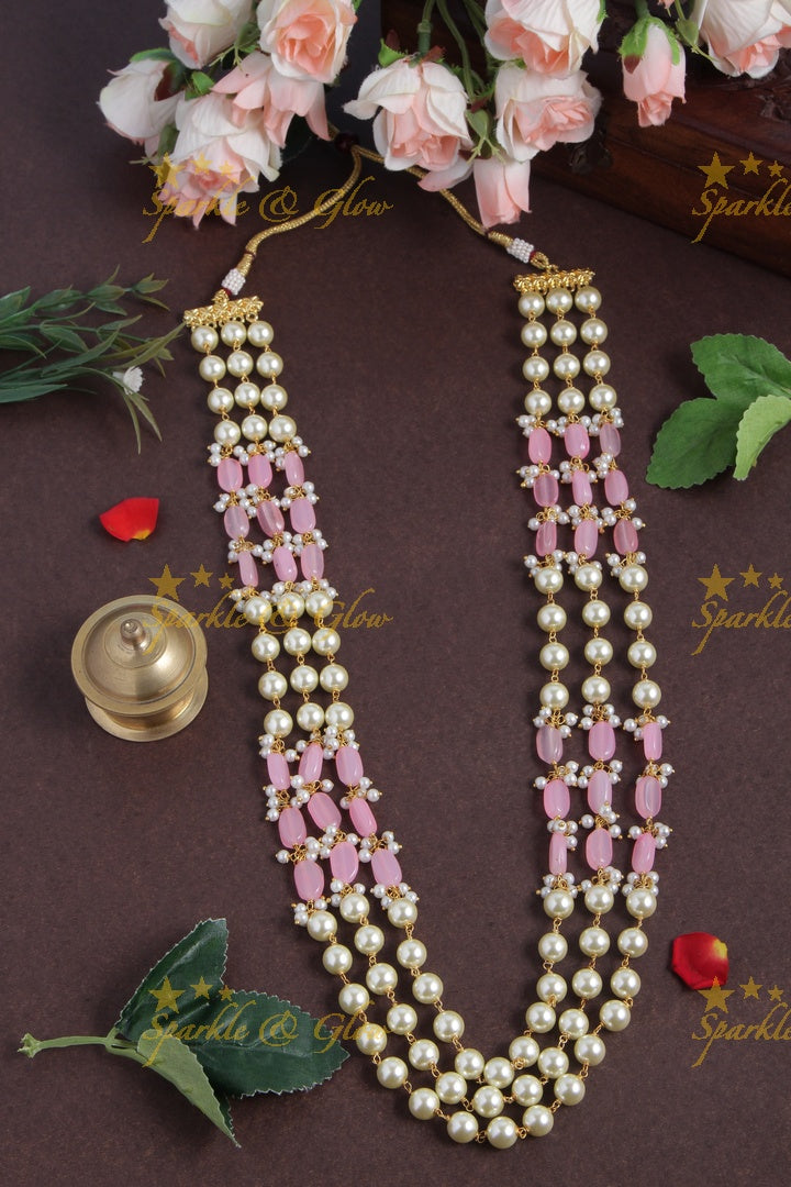 Three Layered Pearl Red beads Chain - 24 inches