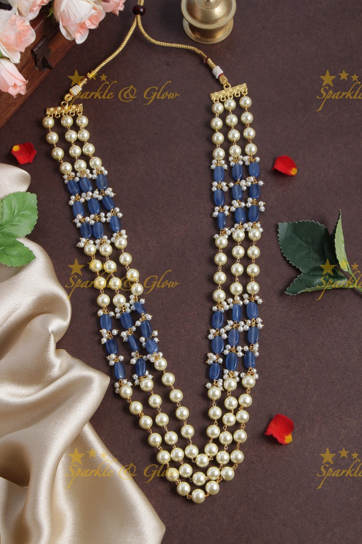 Three Layered Pearl Peach beads Chain - 24 inches