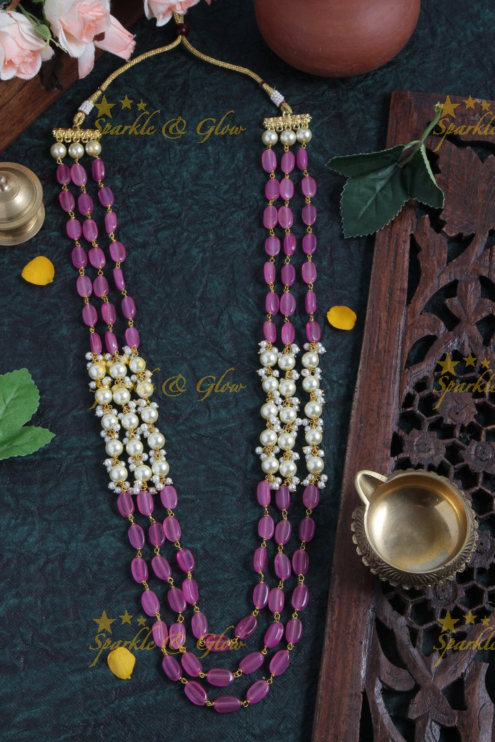 Three Layered Pearl Yellow bead Chain