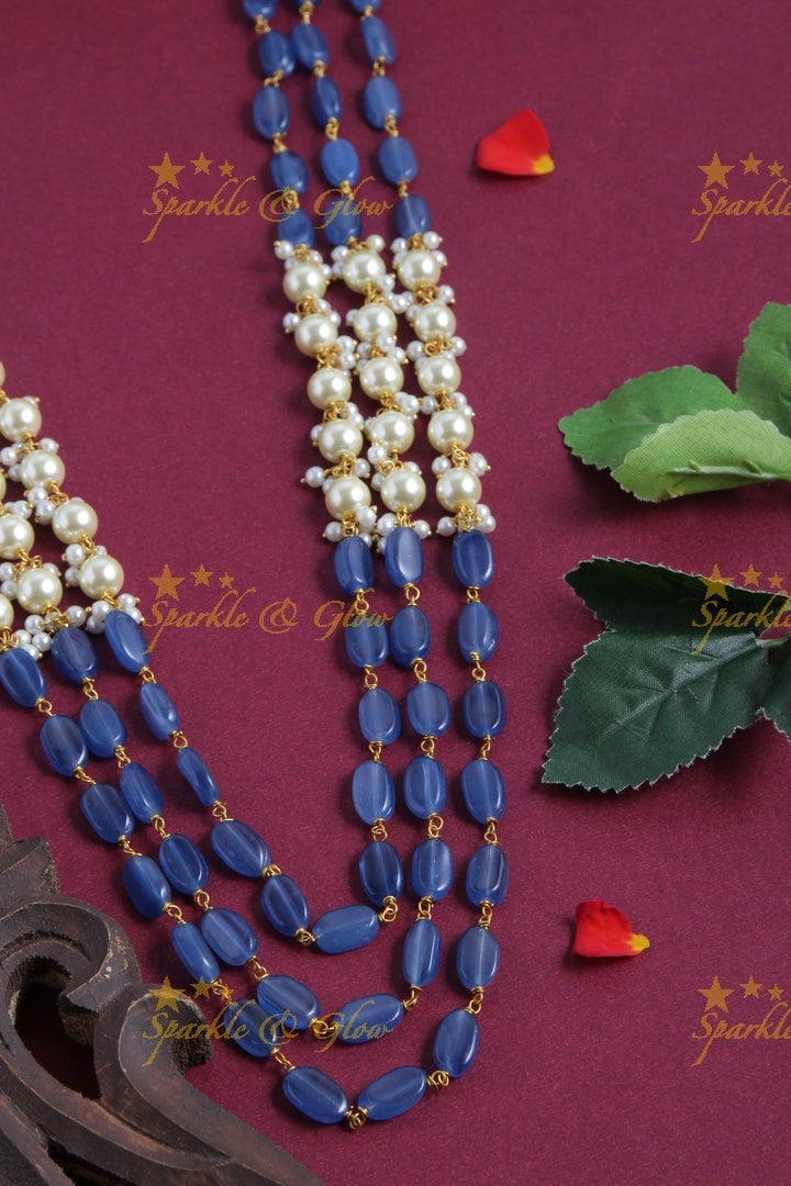 Three Layered Pearl Blue bead Chain