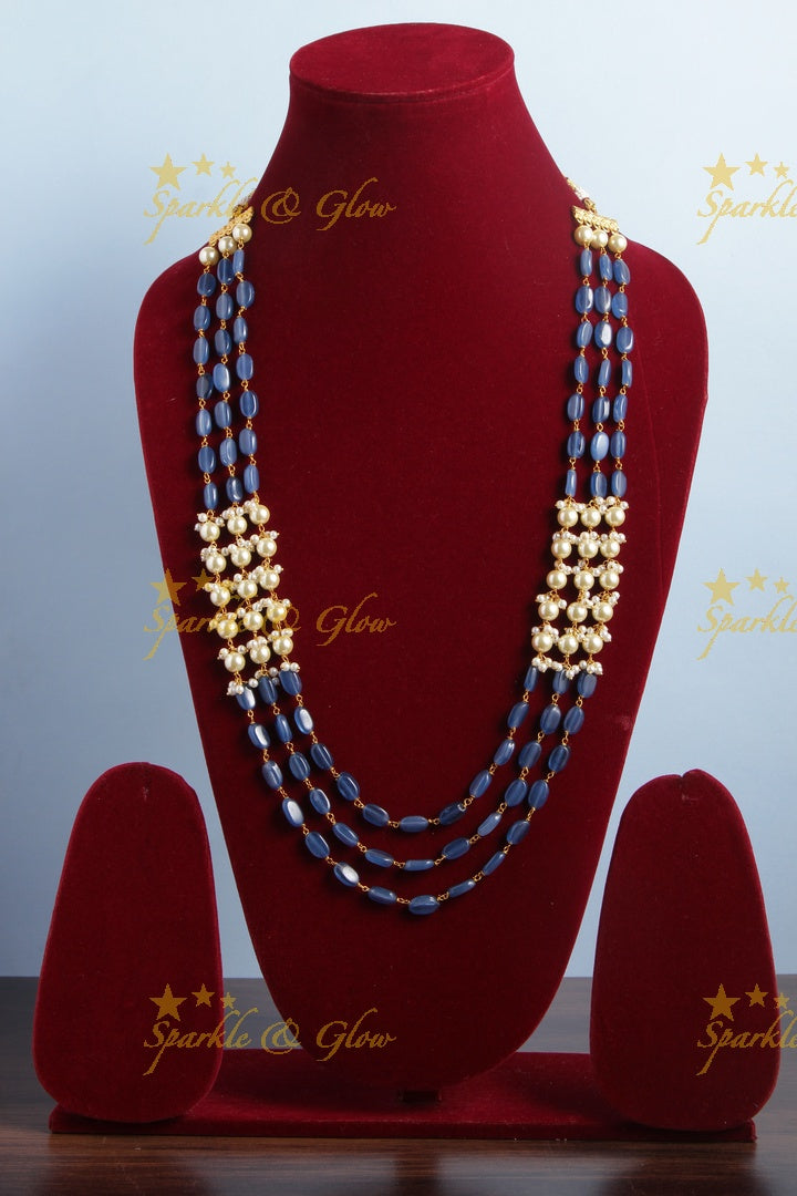 Three Layered Pearl Blue bead Chain
