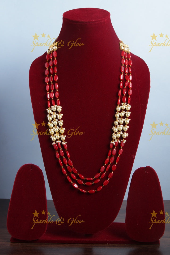 Three Layered Pearl Red bead Chain