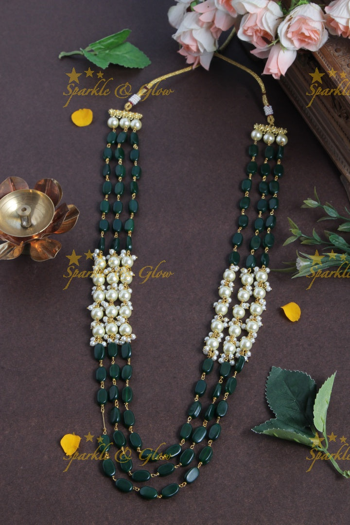 Three Layered Pearl Sky Blue bead Chain