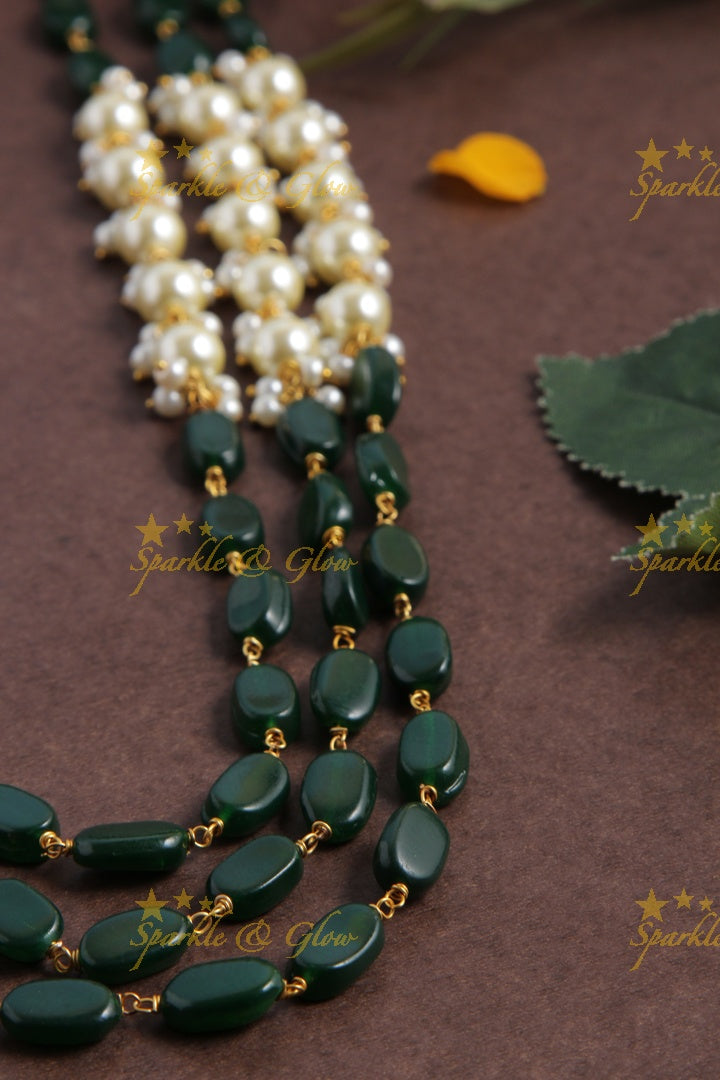 Three Layered Pearl Green bead Chain