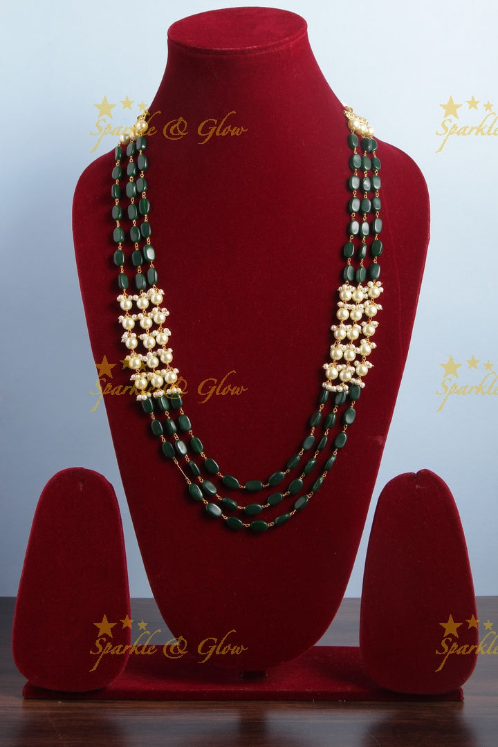 Three Layered Pearl Green bead Chain
