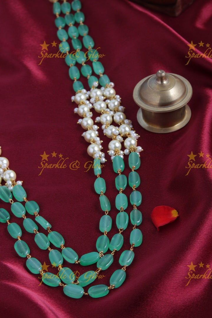 Three Layered Pearl Mint Green bead Chain