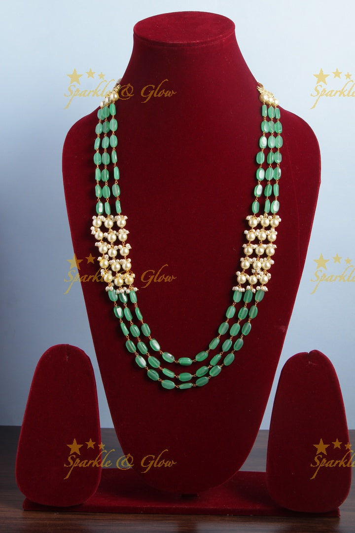 Three Layered Pearl Mint Green bead Chain