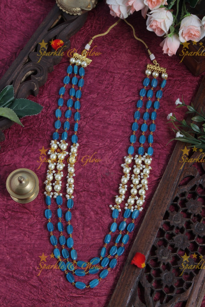 Three Layered Pearl Mint Green bead Chain