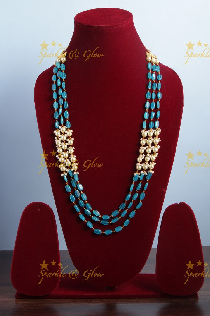 Three Layered Pearl Sky Blue bead Chain