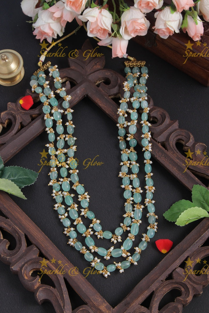 Three Layered Black Bead Chain with Pearls