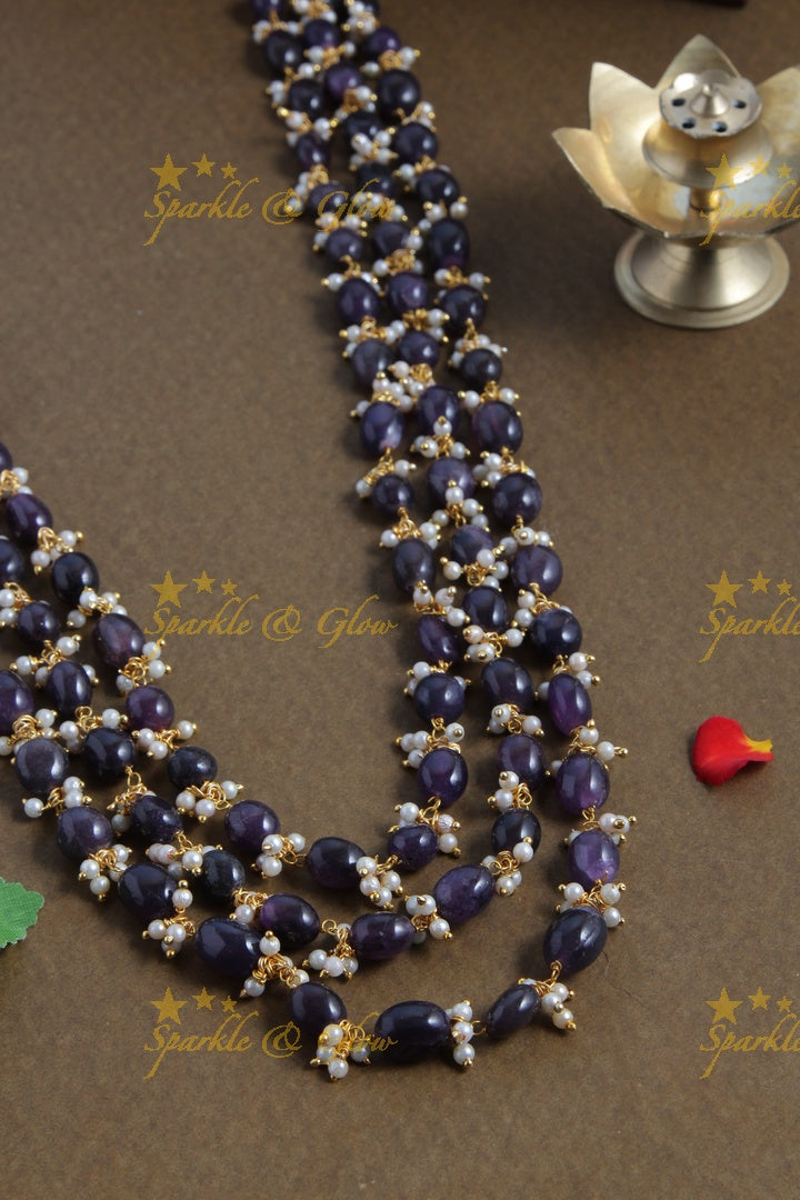 Three Layered Black Bead Chain with Pearls