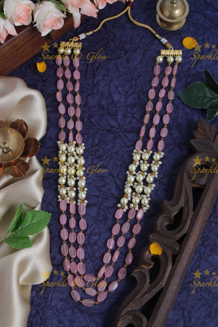 Three Layered Pearl Sky Blue bead Chain