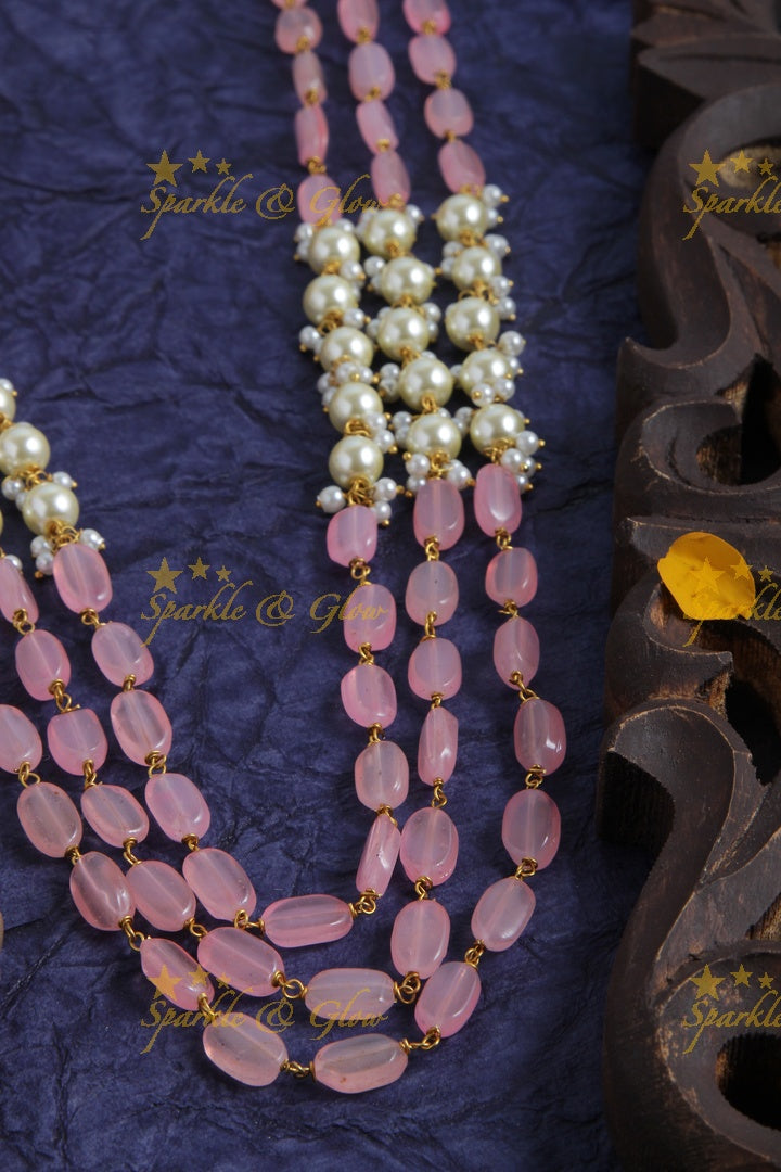 Three Layered Pearl Sky Blue bead Chain