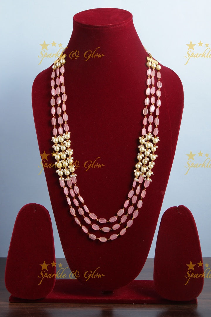 Three Layered Pearl Sky Blue bead Chain