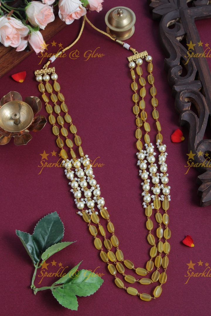 Three Layered Pearl Yellow bead Chain