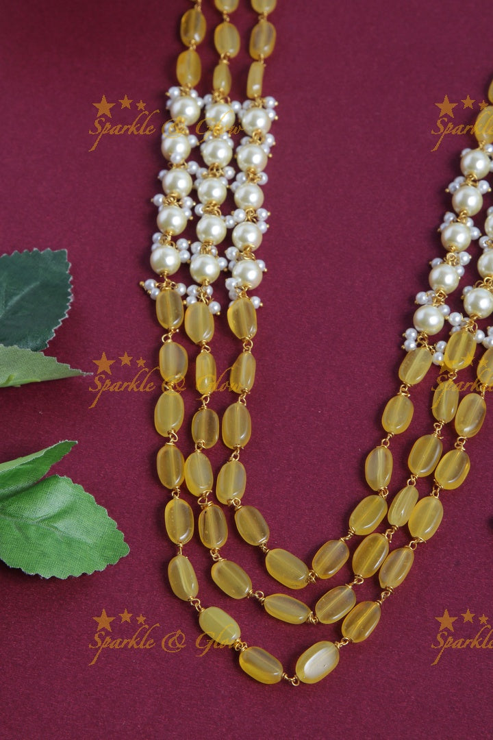 Three Layered Pearl Yellow bead Chain