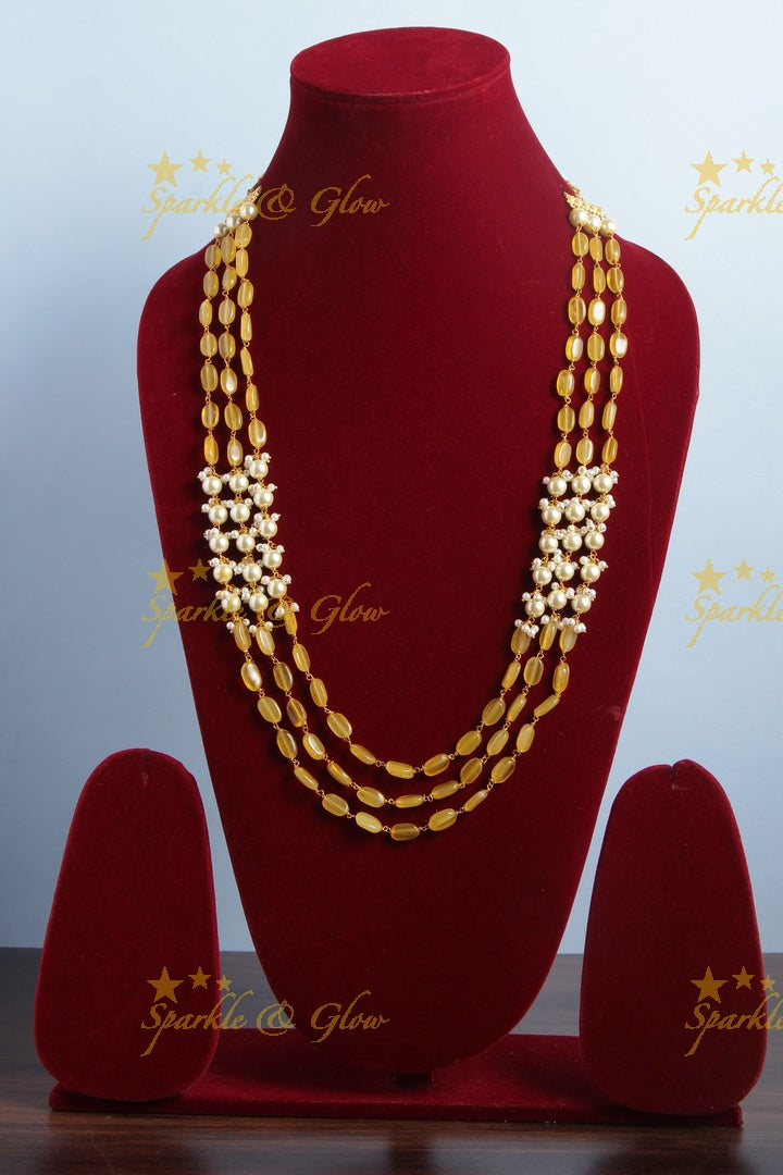 Three Layered Pearl Yellow bead Chain