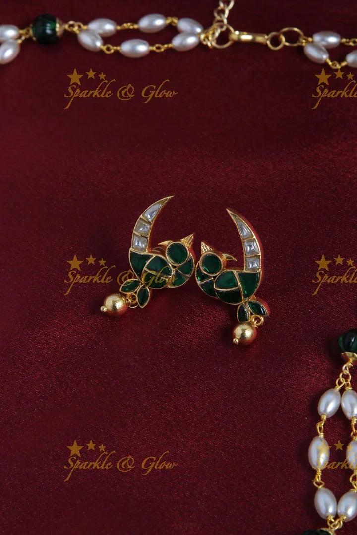 Beautiful Necklace with Lakshmi Peacock Pendent - Green - Sparkle and Glow