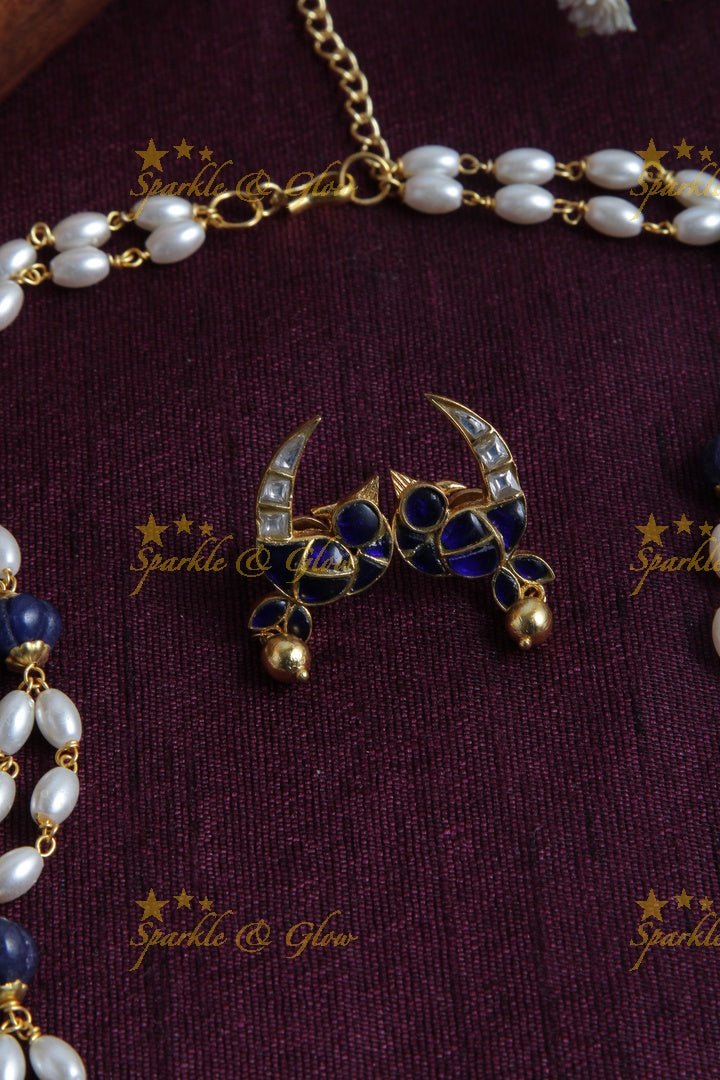 Beautiful Necklace with Lakshmi Peacock Pendent - Blue - Sparkle and Glow - Back Thread - 