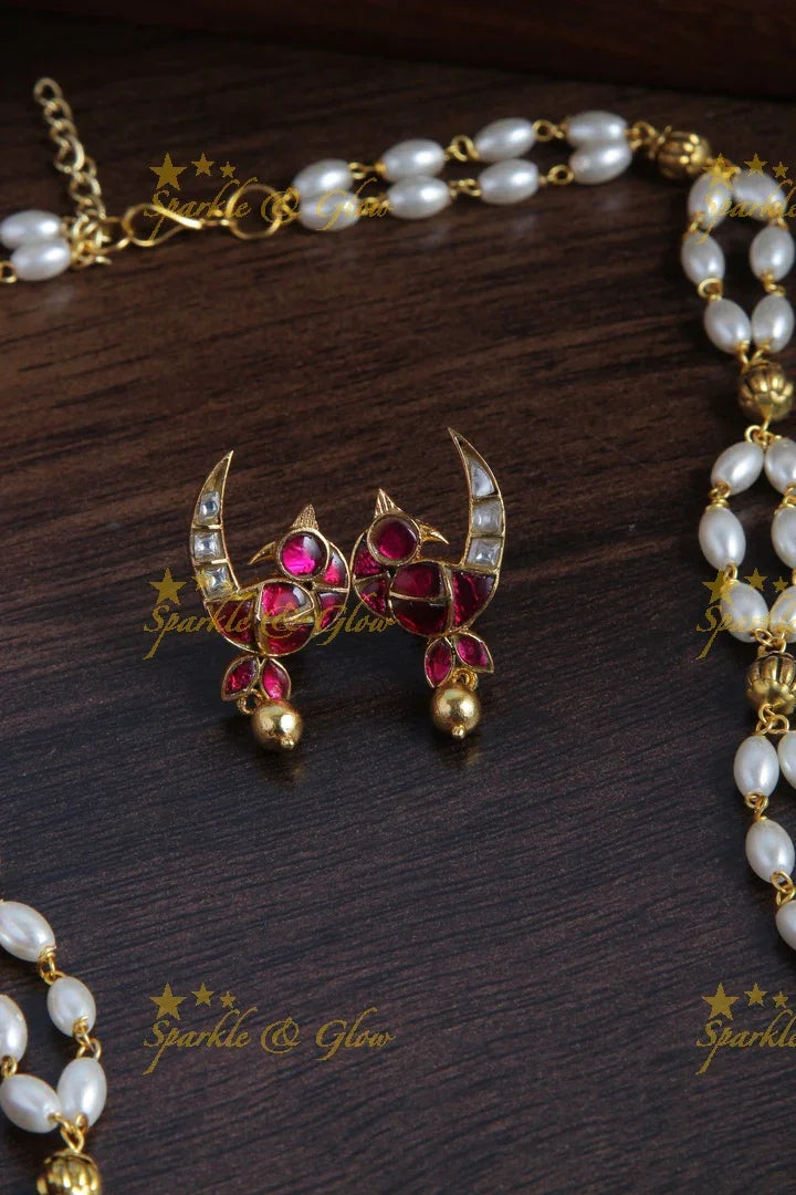 Beautiful Necklace with Lakshmi Peacock Pendent - Green - Sparkle and Glow