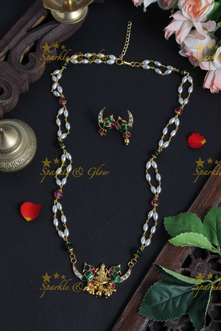 Beautiful Necklace with Lakshmi Peacock Pendent