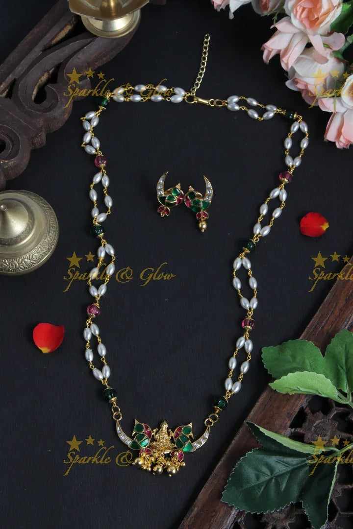 Beautiful Necklace with Lakshmi Peacock Pendent - Sparkle and Glow