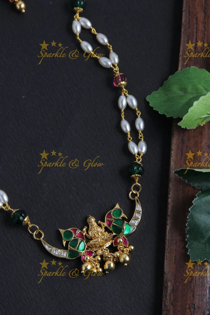Beautiful Necklace with Lakshmi Peacock Pendent - Sparkle and Glow