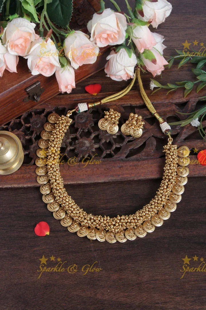 Lakshmi Coin Pearl Cluster bead Necklace - Sparkle and Glow