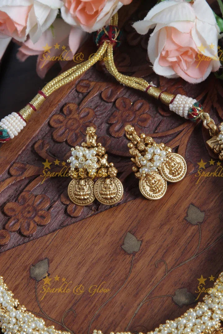 Lakshmi Coin Pearl Cluster bead Necklace - Sparkle and Glow