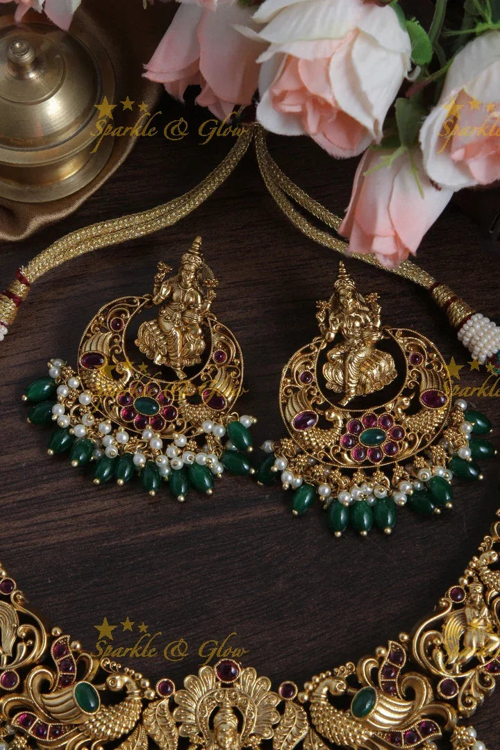 Lakshmi Elephant Elegant short necklace with Green beads - Sparkle and Glow